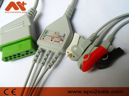 12 Führungs-Clip-Kabel Ecg Nihon Kohden Pin Patient Monitor Cabless 3